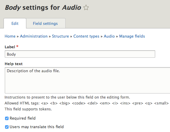 Audioguide field settings